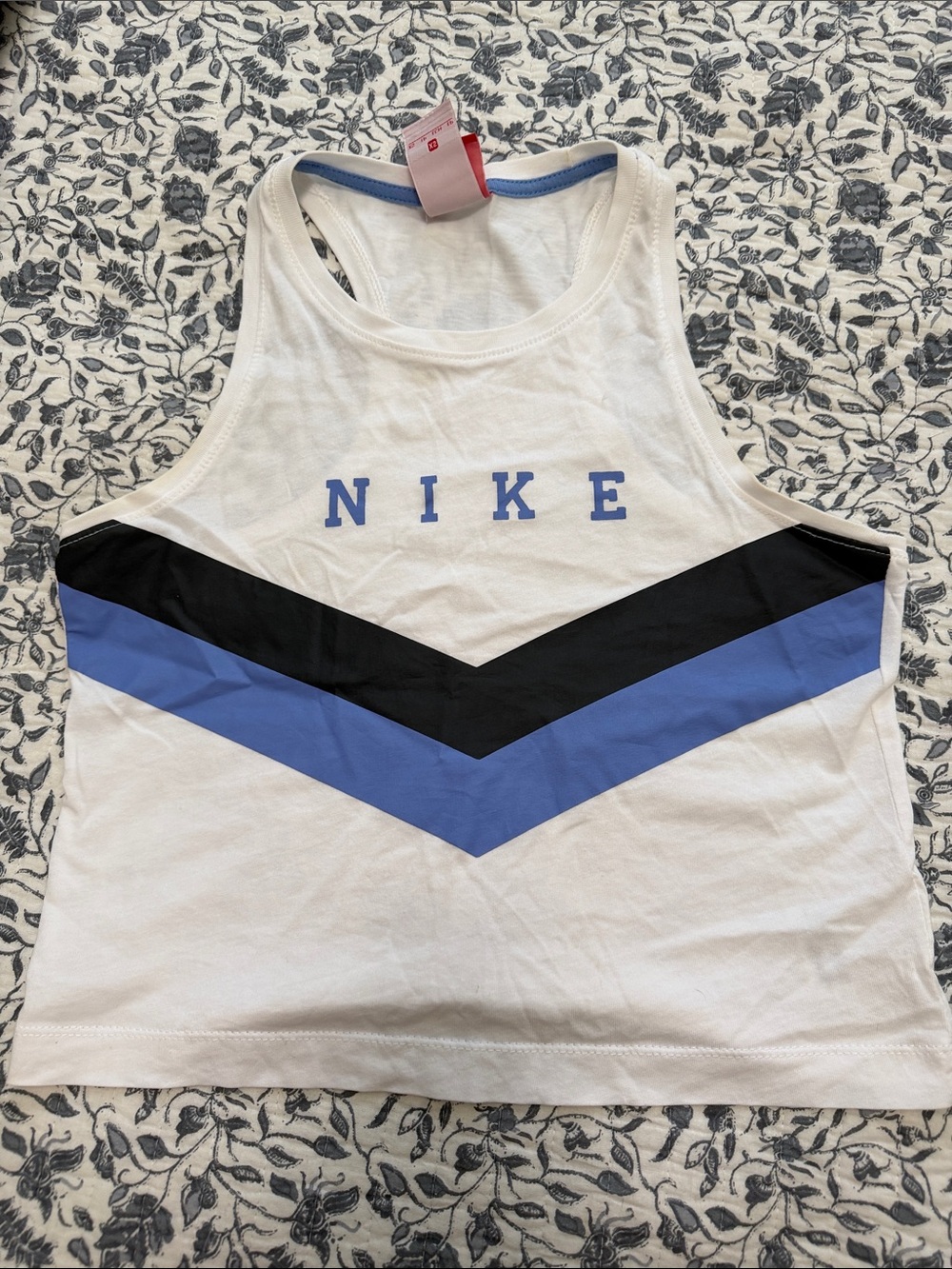Nike White Tank Top with Black & Blue Chevron